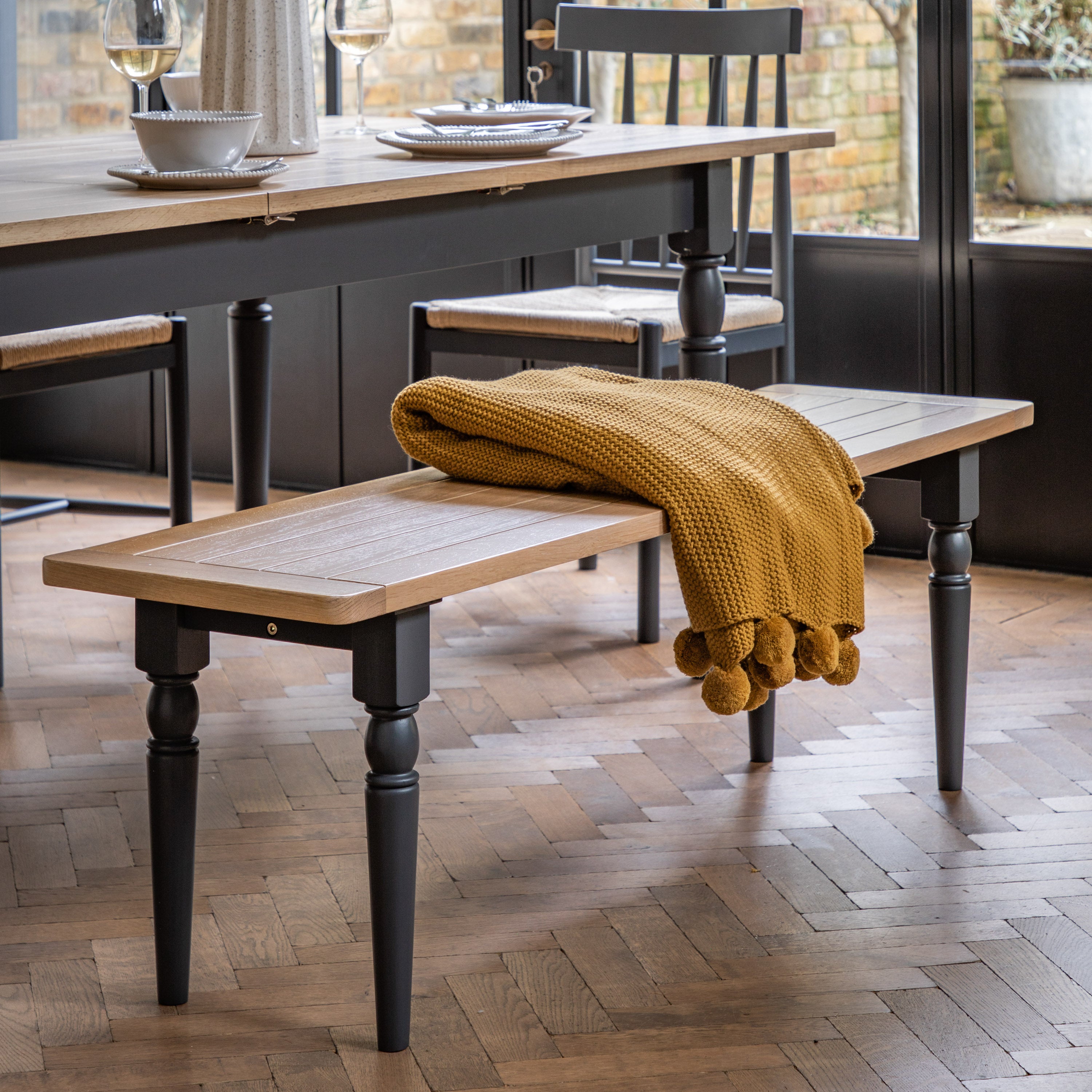 Radley Black Oak Wood Dining Bench